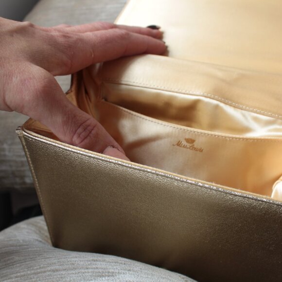 Miss Lewis Vintage Gold Purse with Gold Strap Bow Formal Feminine - Picture 6 of 7